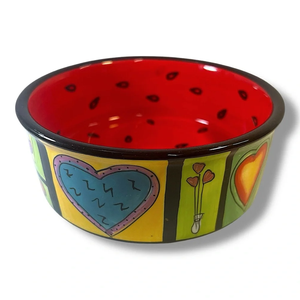 HEARTS & WATERMELON INTERIOR DOG DISH/Ceramic/by Naylor/like new